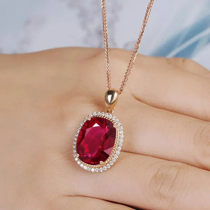 Jewelry Fashion 18k Gold Diamond Ruby Ellipse Pendant Rose Gold Necklace Ornament