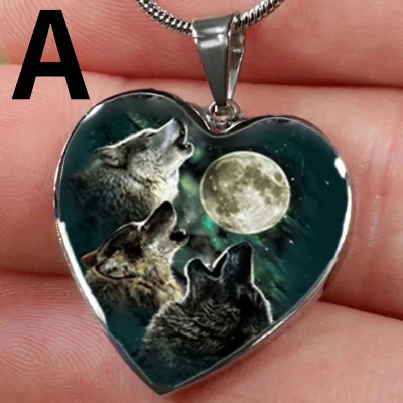 Exquisite Fashion Women'S Classic Heart-Shaped Animal Jewelry Indian Wolf Necklace Crystal Necklace Women'S Jewelry Accessories Birthday Holiday Anniversary Gift