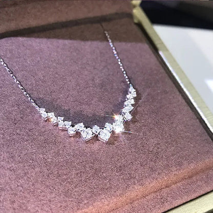 Trendy Elegant Silver Plated 3Ct 3.5Mm-4Mm H-I Color Moissanite Diamond Pendant Choker Necklace for Women Engagement Wedding Bridal Necklace Jewelry