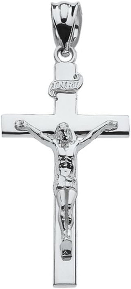 Religious Jewelry .925 Sterling Silver 1-1/4 INRI Crucifix Cross Pendant Charm