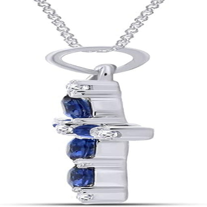 Marquise Cut Simulated Blue Sapphire White Diamond Cross Pendant Necklace in 10K Solid Gold