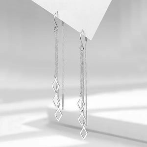 Geometric Rhombus Earrings for Women Temperament Tassel Long Ear Line Earring 925 Sterling Silver Jewelry