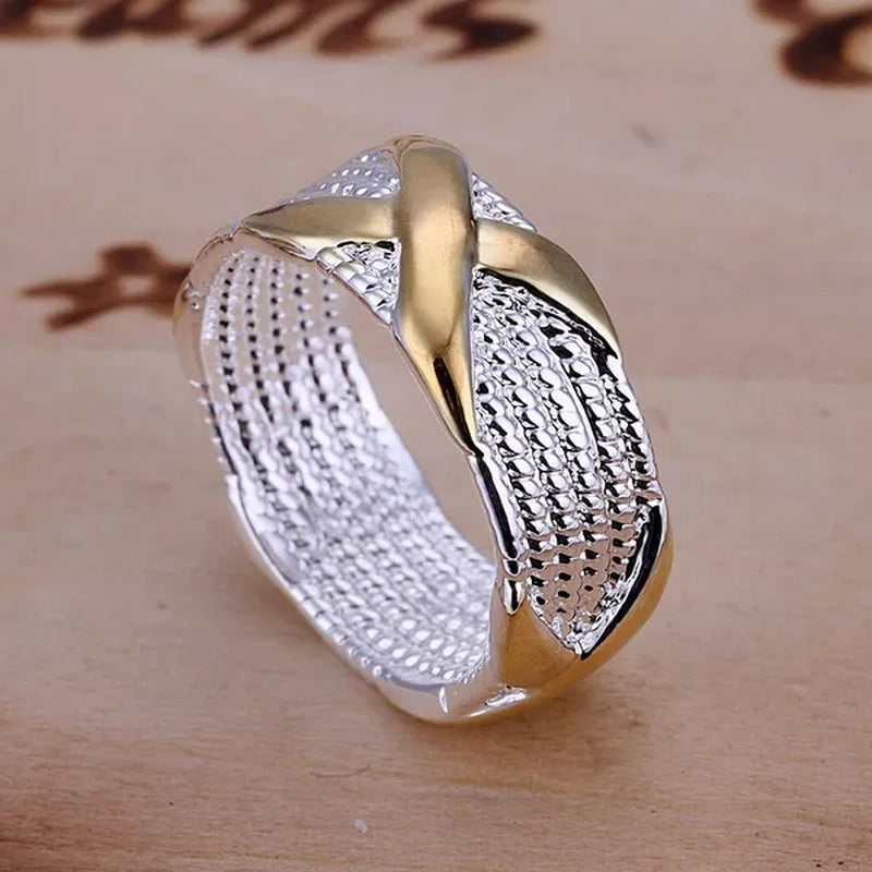 Wholesale! Prefect!Hot New High quality 925 Sterling Silver Fashion Jewelry Ring Gold "X" Hot Sale