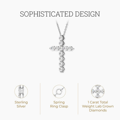1 Ct. T.W. Lab Grown Diamond (SI1 Clarity, F Color) and Sterling Silver & 14KT Gold Plated Silver Cross Pendant with an 18 Inch Spring Ring Clasp Cable Chain