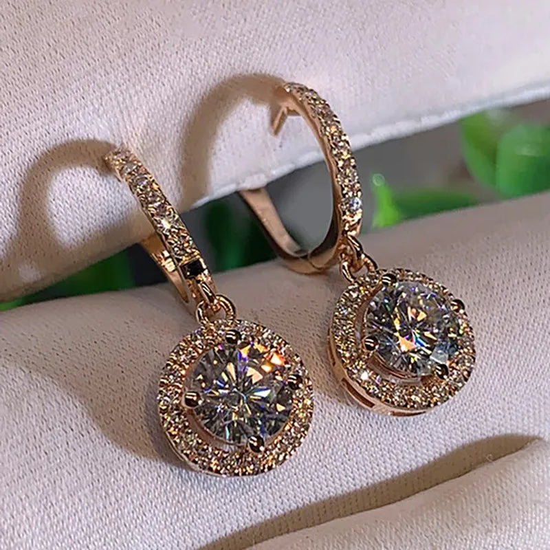 Luxury Elegant Exquisite Rose Gold Diamond Dangle Drop Earrings for Women Engagement Bridal Wedding Earrings Party Jewelry