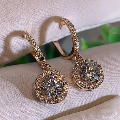 Luxury Elegant Exquisite Rose Gold Diamond Dangle Drop Earrings for Women Engagement Bridal Wedding Earrings Party Jewelry