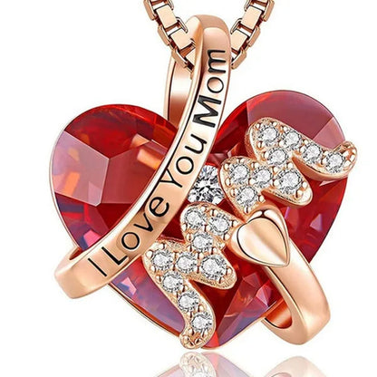 Love Heart Necklace for Women I Love You Mom Pendant Necklaces Crystal Diamond Mother's Day Necklace Gifts Fashion Jewelry