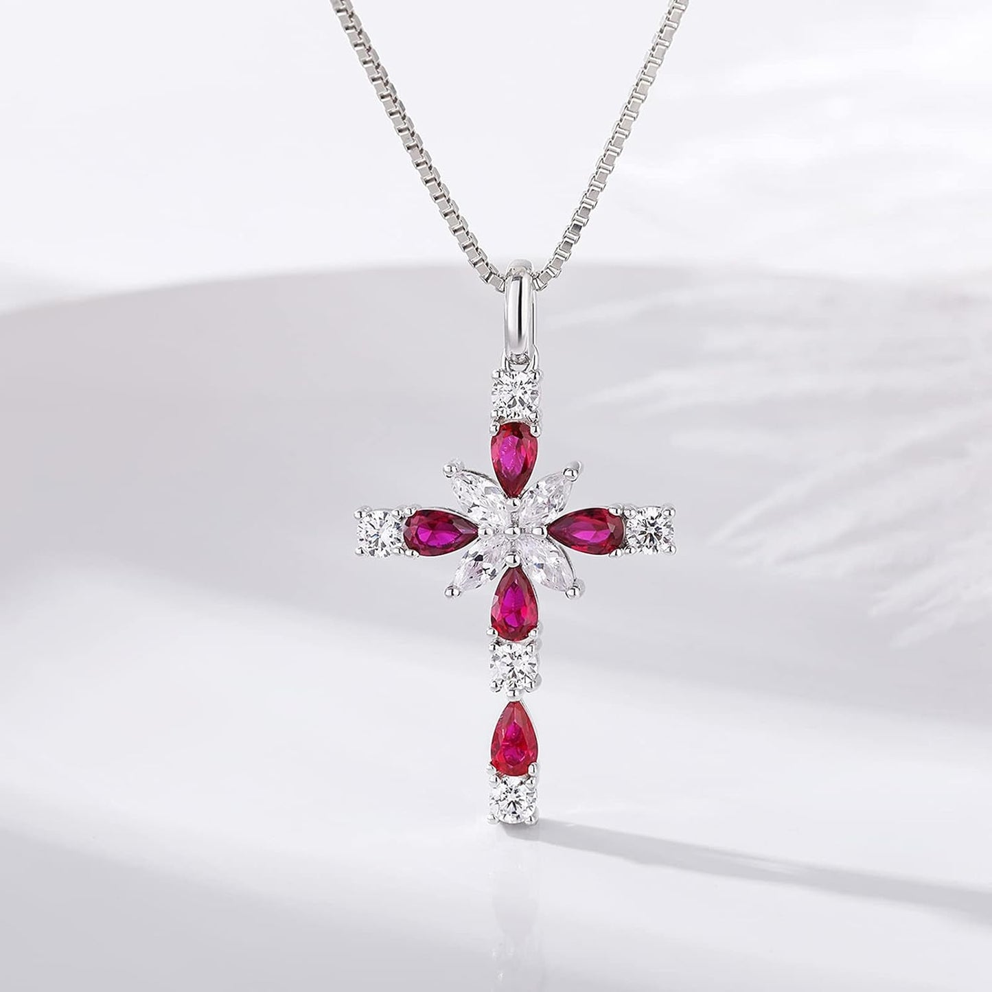 Star Cross Necklace for Women 925 Sterling Silver Infinity Cross Pendant with Birthstone Cubic Zirconia, Cross Jewelry Gift for Women Mom Girlfriend, with Gift Box