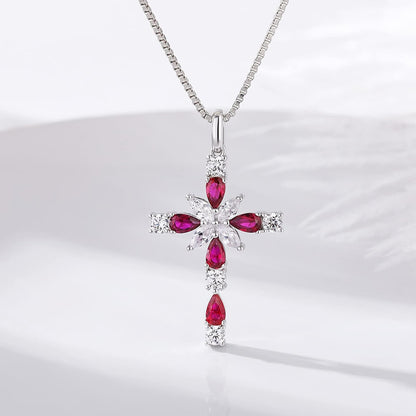 Star Cross Necklace for Women 925 Sterling Silver Infinity Cross Pendant with Birthstone Cubic Zirconia, Cross Jewelry Gift for Women Mom Girlfriend, with Gift Box