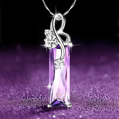 4 Styles High Quality New Arriving Women Charm Crystal Amethyst Diamond Pendant Necklace Exquisite Engagement Wedding Anniversary AAA Zircon Necklace Jewelry for Girlfriend Valentines Day Gifts