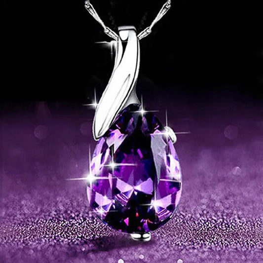 4 Styles High Quality New Arriving Women Charm Crystal Amethyst Diamond Pendant Necklace Exquisite Engagement Wedding Anniversary AAA Zircon Necklace Jewelry for Girlfriend Valentines Day Gifts