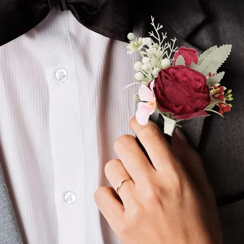 4Pcs Peony Wrist Corsages Bride Wristlet Band Bracelet Men Boutonnieres Set for Wedding Flowers Mother of Bride and Groom, Party Prom Flowers