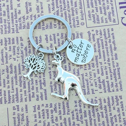No Matter Where Kangaroo Key Ring, Kangaroo and Tree Keychain, Friendship Jewelry, Meaningful Jewelry, Initial, Stamped