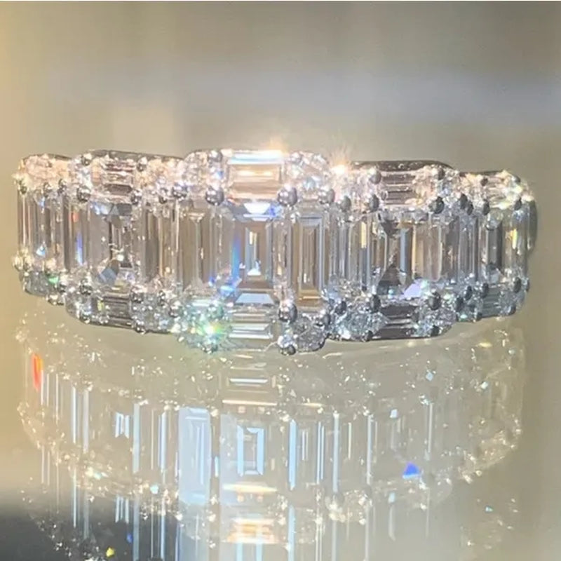 925 Sterling Silver Claw Setting  Square Cut AAA Zircon and Diamond Rings for Women Engagement Party Fashion Accessories