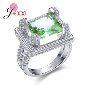 Green 925 Sterling Silver Rings for Women Ring with Crystal for Lovers Wedding Jewelry Bague Femme Bijoux Anillos Mujer