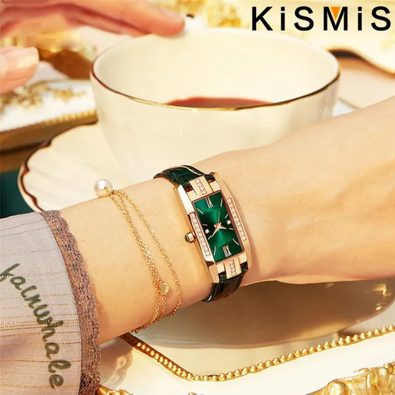KISMIS 1PC/2Pcs Luxury Fashion Ladies Watch Diamond Inlaid Charm Unlimited Women's Watch Retro Fashion Quartz Watches Gift 3 Colors Available