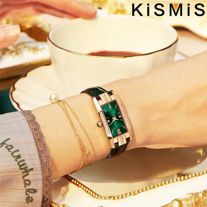 KISMIS 1PC/2Pcs Luxury Fashion Ladies Watch Diamond Inlaid Charm Unlimited Women's Watch Retro Fashion Quartz Watches Gift 3 Colors Available