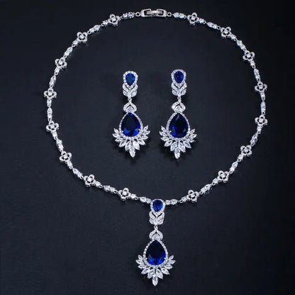 CANDICE White Gold Plated Marquise Cubic Zirconia Bridal Big Drop Earrings Necklace Set For Women Gorgeous Engagement Wedding Jewelry Sets