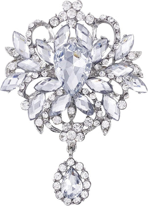 Wedding Bridal Big Brown Crystal Rhinestone Bouquet Brooch Pin for Women Golden Tone