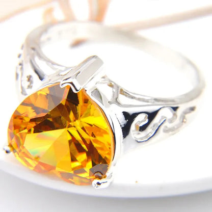 Luckyshine Heart Fire Royal Citrine Gems Silver Rings Earrings Pendants Necklace Jewelry Sets for Valentine'S Day Gift