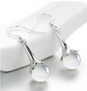 NEW ARRIVAL 925 Sterling Silver Long Earring Simple round Moonstone Dashing Woman Huggie Stud Christmas Birthday Gift Diamond Jewelry Bridal Lady Earrings