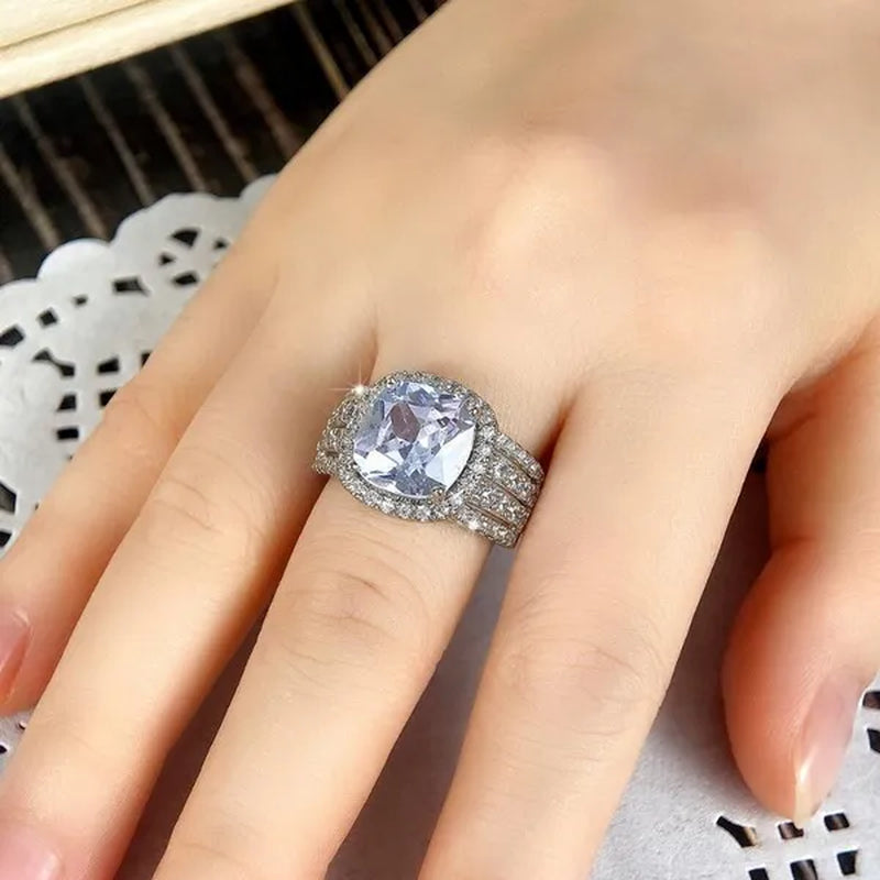 Bridal Wedding Band Ring Jewelry Micro Pave Diamond 4 Claw Setting White Sapphire Rings for Women Proposal Gift