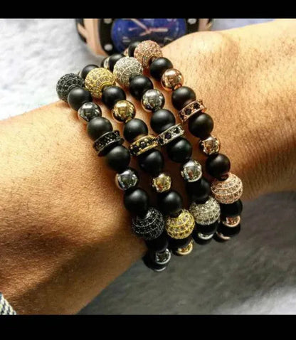 Lucky jewelry pulseras Gold Plated Beads Strand Bracelets Micro CZ Pave Charm Bracelets