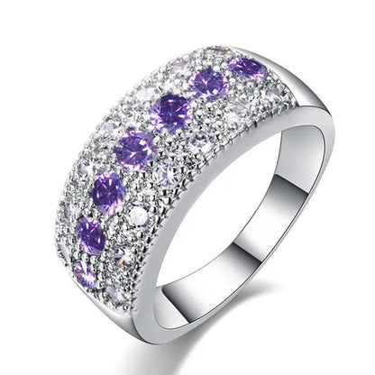 Exquisite 925 Sterling Silver Ring Purple Amethyst Diamond Wedding Band Engagement Ring Jewelry Gifts Ring Size 6-10