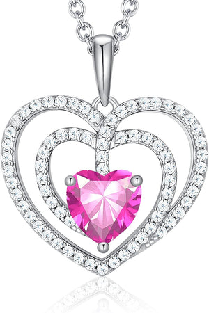 925 Sterling Silver Birthstone Necklaces for Women round Heart Cut Halo CZ Pendant Chain Necklace for Her