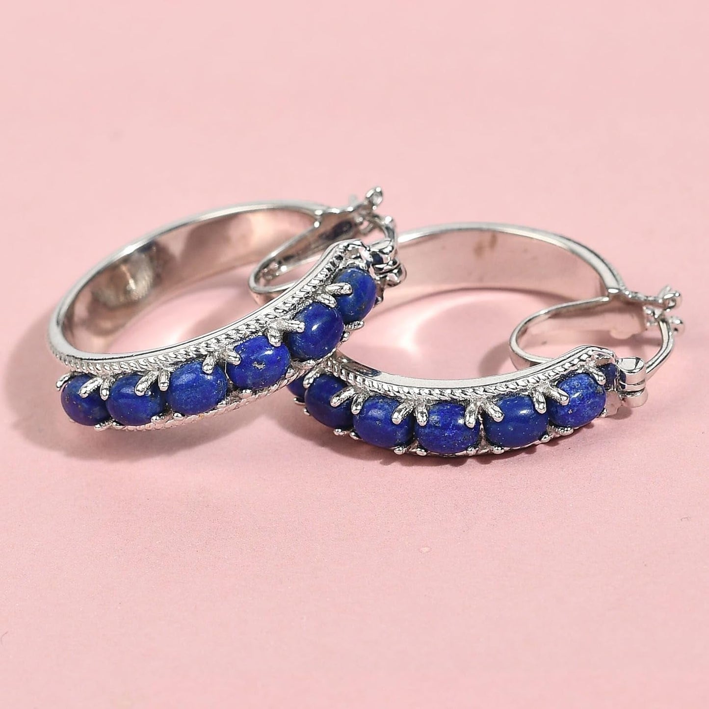 Lapis Lazuli Earrings for Women Trendy with Platinum Plated Hoop - Blue Earrings Costume Birthstone Jewelry Birthday Gifts for Women