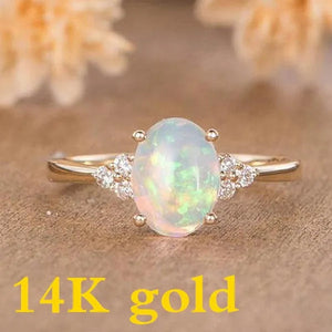 Natural Fire Opal Ring Exquisite and Fashionable 14K Gold Ring Opal Ring Mother's Day Diamond Ring European and American Bridal Party Wedding Engagement Ring  Anniversary Birthday Family Gift Jewelry