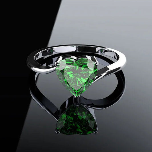 Princess 925 Silver 1.5Ct Dia. 8Mm Heart Cut Green Tsavorite Garnet Gemstone Bride Engagement Wedding Ring Promise Courtship Jewelry