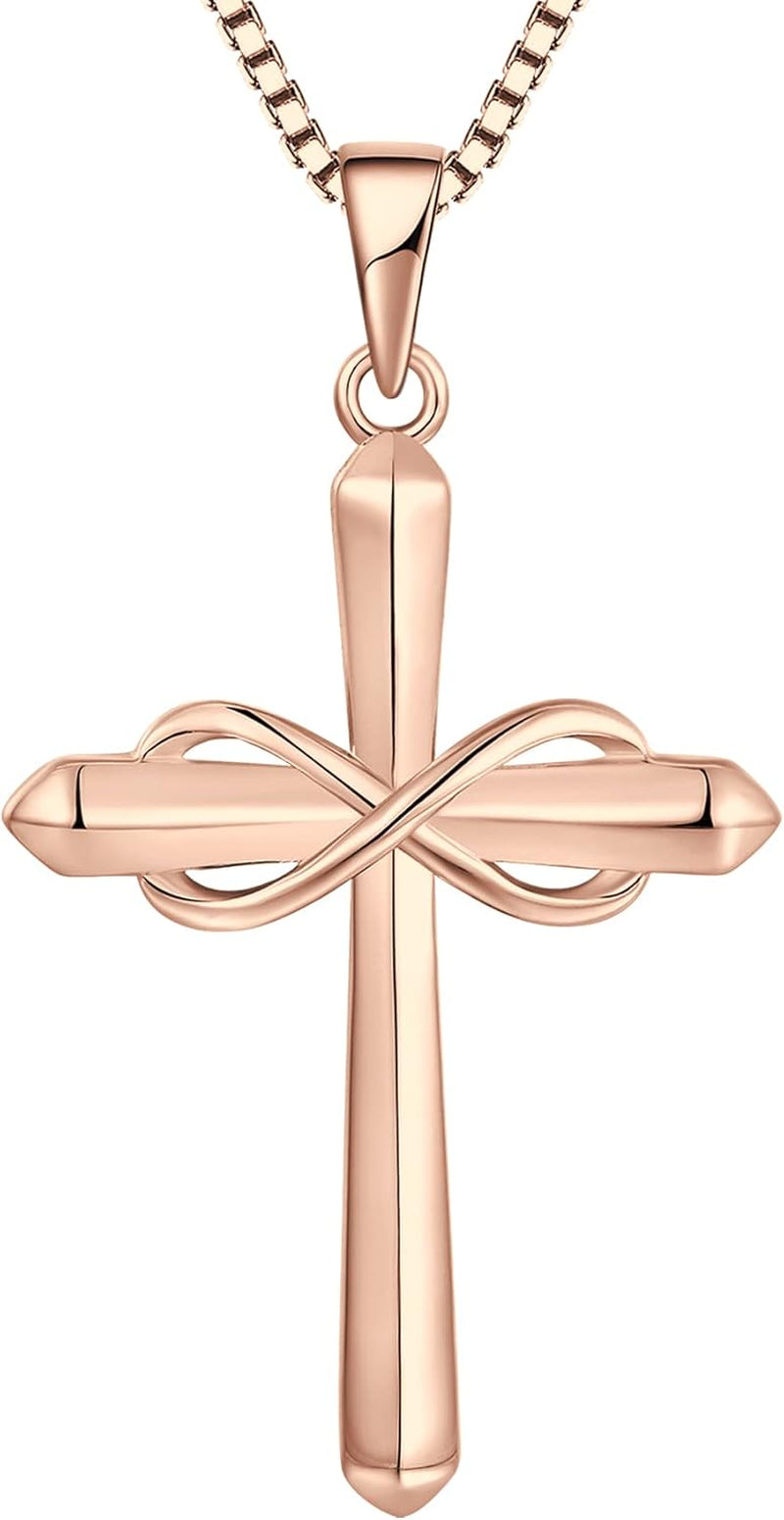 Infinity Cross Necklace for Women 925 Sterling Silver Polished Cross Pendant Crucifix Jewelry Gifts