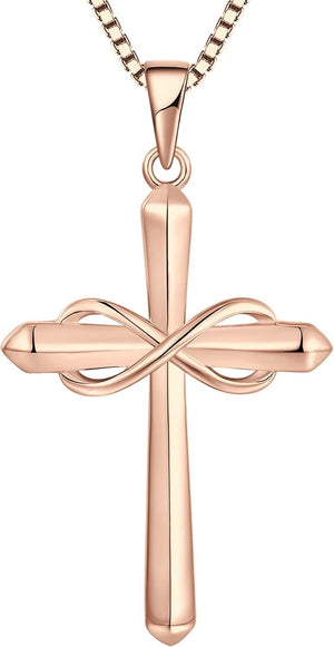 Infinity Cross Necklace for Women 925 Sterling Silver Polished Cross Pendant Crucifix Jewelry Gifts