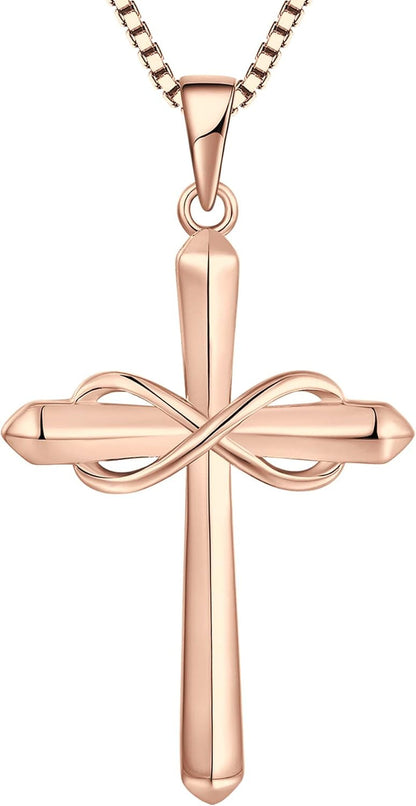 Infinity Cross Necklace for Women 925 Sterling Silver Polished Cross Pendant Crucifix Jewelry Gifts