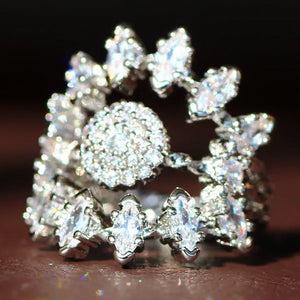 Luxurious Silver Natural Gemstones White Sapphire Wedding Birthstone Bride Flower Engagement Ellipse Princess Sun Ring Jewelry Size 6 7 8 9 10
