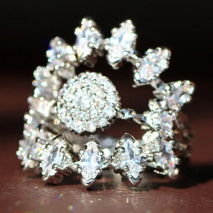 Luxurious Silver Natural Gemstones White Sapphire Wedding Birthstone Bride Flower Engagement Ellipse Princess Sun Ring Jewelry Size 6 7 8 9 10