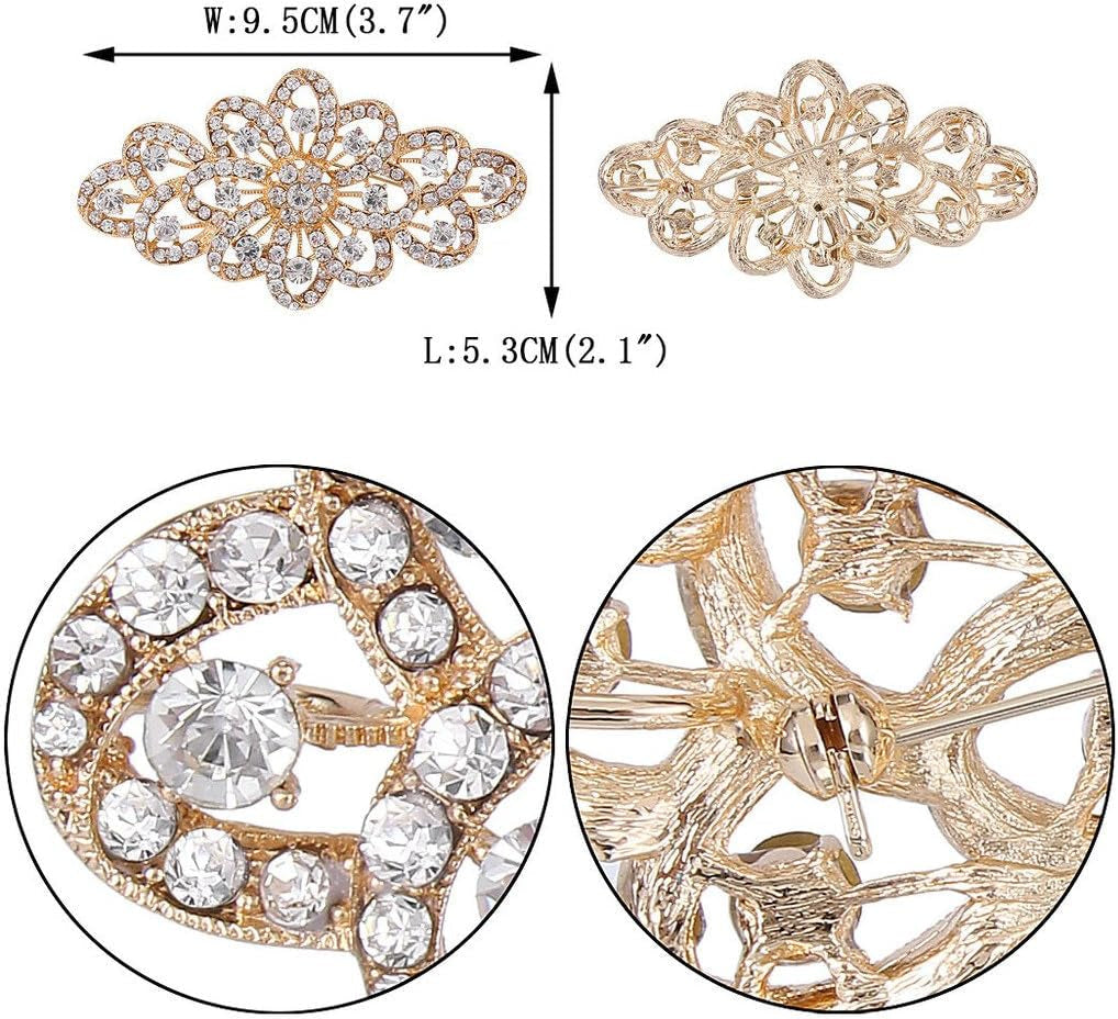 4 Inch Bridal Flower Ribbon Brooch Clear Austrian Crystal