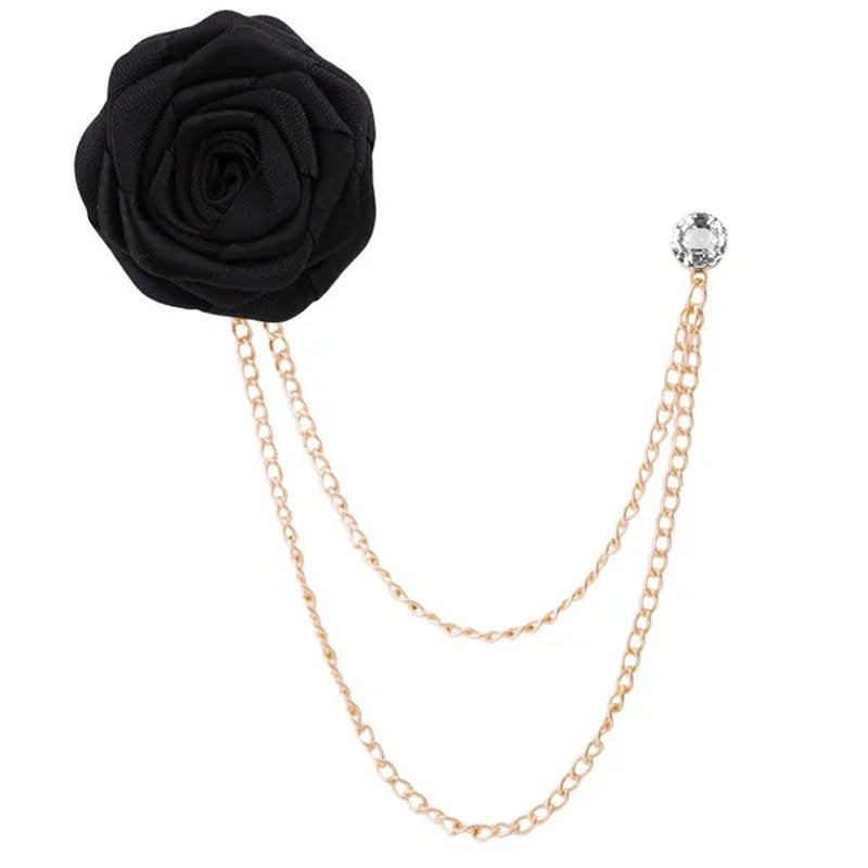 Korean Bridegroom Wedding Brooches Cloth Art Hand-made Rose Flower Brooch Lapel Pin Badge Tassel Chain Men's Suit Accessories