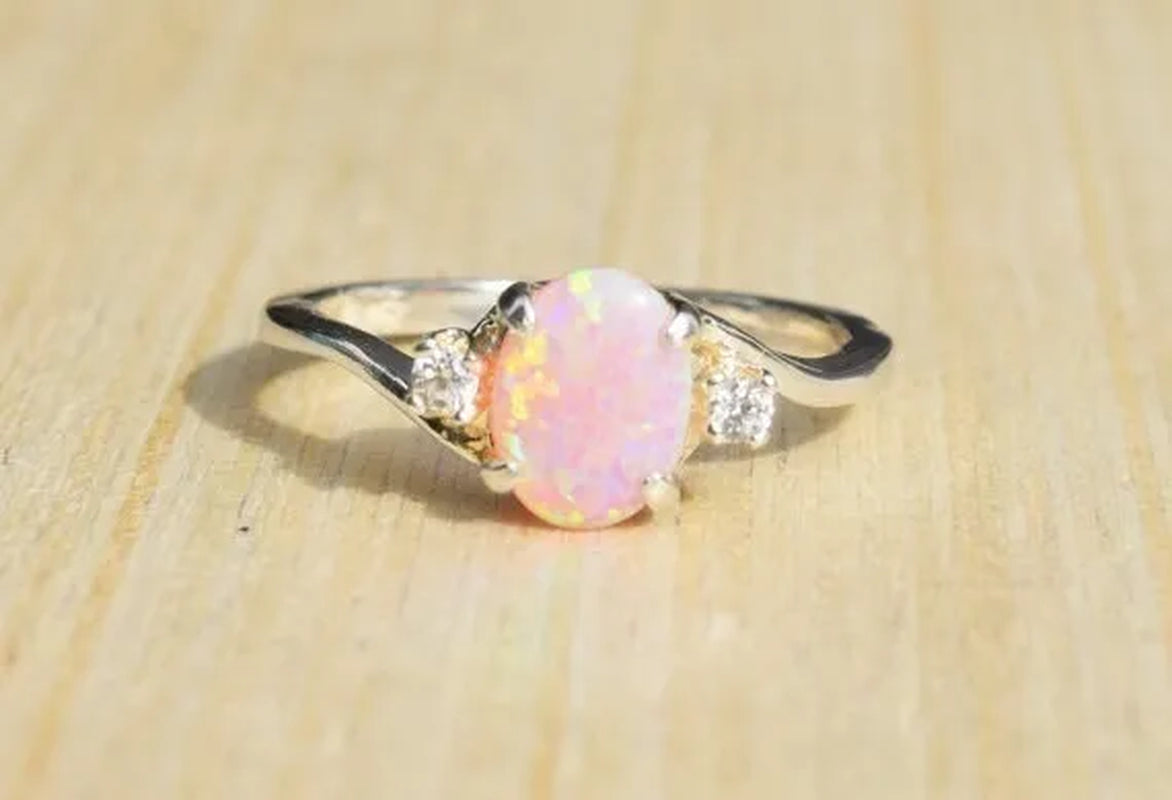 Hannah Martin Exquisite 925 Solid Sterling Silver Natural Gemstone Genuine Orange and Blue Multicolor Opal Diamond Ring Bride Wedding Engagement Fine Jewelry