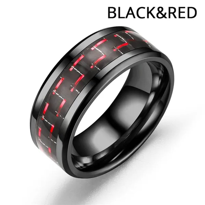 8MM Mens 6 Colors Ceramic Ring Wedding Band with Red Carbon Fiber Inlay Sizes 6 to 13