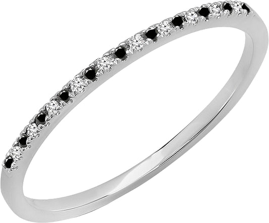 0.09 Carat (Ctw) round Black & White Alternate Diamond Dainty Stackable Wedding Band for Women in Gold
