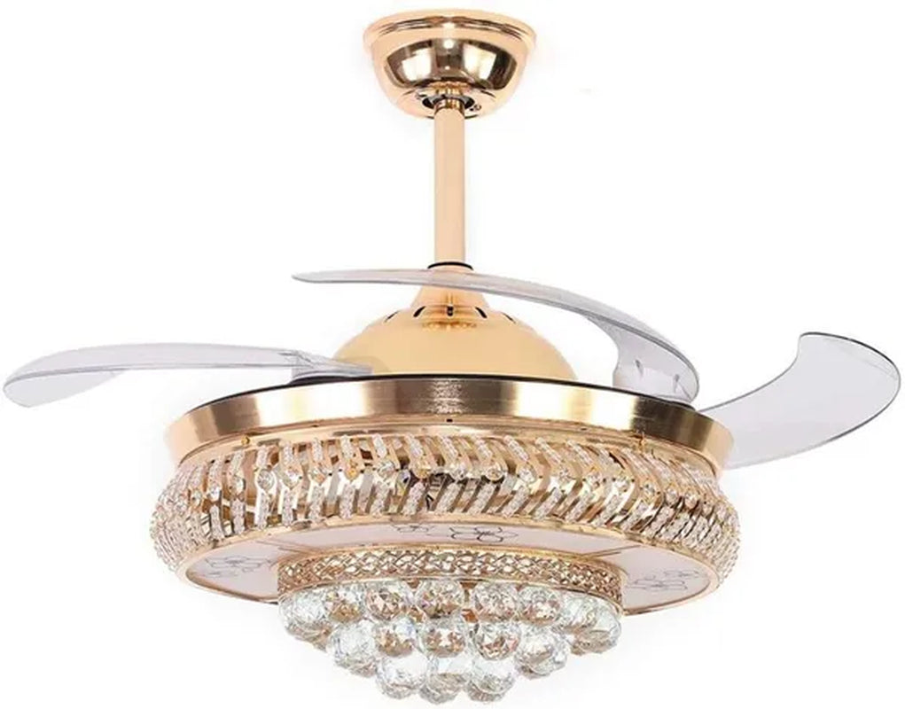42" Modern Luxury Invisible Dimmable Chandelier Fan with Remote Control Retractable Blades 3 Speeds