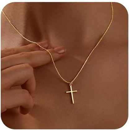 Cross Necklace for Women - 18K Gold Plated Cross Pendant Necklace Dainty Simple Gold Cross Necklace Tiny Gold Cross Necklaces for Women Trendy Gold Jewelry for Women Gift