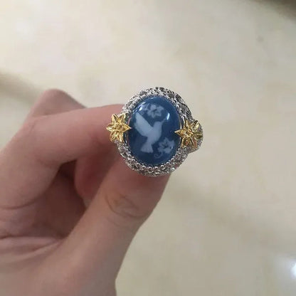 Exquisite Bridal Ring White Bird Pigeon Dove Blue Wax Zircon Jewelry Flower Exaggerated Engagement Cocktail Party Wedding Band Rings for Women