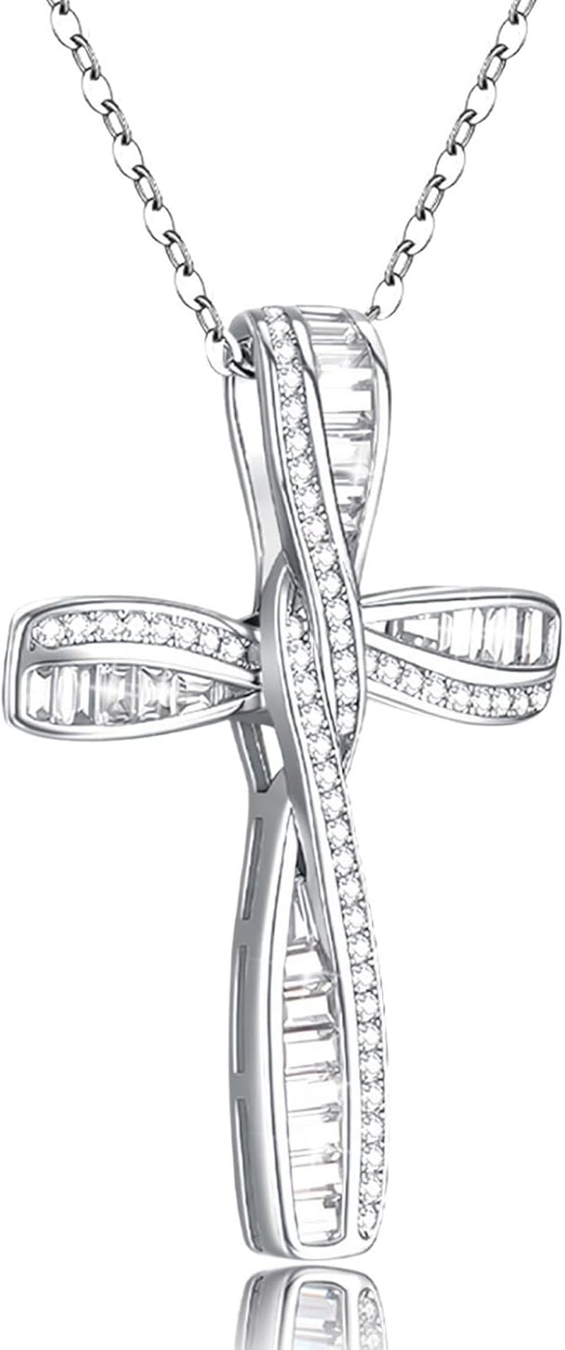 Cross Necklace for Women, 925 Sterling Silver Cross Necklaces, White Gold Cross Pendants,Cubic Zirconia Infinity Loop Cross Pendant Necklace