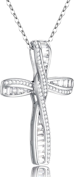 Cross Necklace for Women, 925 Sterling Silver Cross Necklaces, White Gold Cross Pendants,Cubic Zirconia Infinity Loop Cross Pendant Necklace
