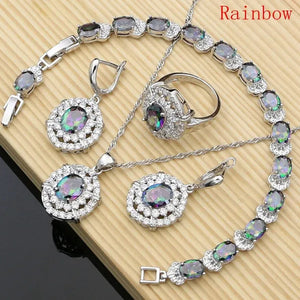 Work & Leisure Style 925 Silver Jewelry Sets Sapphire Garnet Emerald Ruby Topaz Wedding Jewelry Set for Women