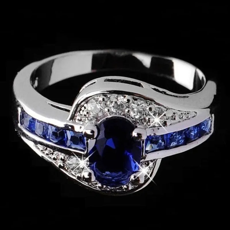 Exquisite Silver Color Natural Sapphire Gemstones Opal Birthstone Bride Princess Wedding Engagement Strange Ring Size 6 7 8 9 10 - WORLD TIME VISITS