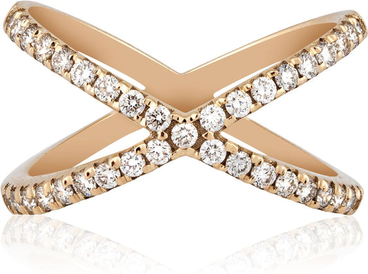 10KT Yellow Gold Criss Cross Lab-Grown Diamond Ring for Women, Fine Diamond Jewelry, Engagement, Gifts for Her, H,I Color, VS Clarity, 0.5 Carats